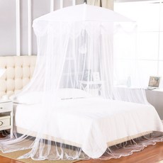 蝴蝶結方形帳篷床蚊帳+安裝配件, 白色的