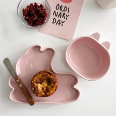 DOHO 糖果兔碗盤組, 碗 + 盤, 草莓, 1套