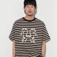 카멜워크 남성용 통기성 오파시티 M 로고 스트라이프 반팔 면 티셔츠