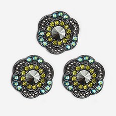 水鑽寶石鈕扣 櫻花 21mm, 3個, 黃黑色