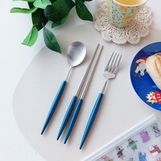 Bogen Eiffel 高級沙田餐具 4 件套, 深藍色, 4個, 勺子+筷子+叉子+小袋子