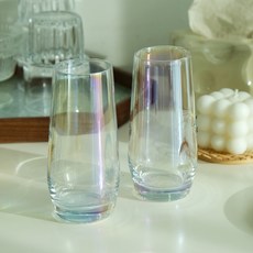 심플 미들 하이볼잔 유리컵 330ml, 오로라, 2개