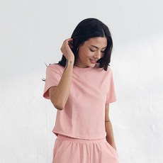 Cielcoco 女款涼感透氣涼爽羅紋短版T恤