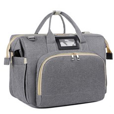 大容量多口袋斜肩包, 灰色