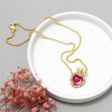 DRESSHOUSE 皇冠心形粉紅色珠寶項鍊