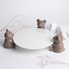 小熊蛋糕架 底座 圓形2號 + 小熊3件組, 棕色, 1套