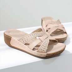 J SHOE 女款牛皮波紋沖孔繫帶厚底穆勒拖鞋 5.5cm, 245, 粉紅色