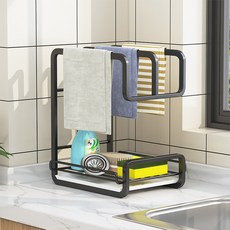 Meo 廚房瀝水壁掛兩用抹布菜瓜布架, 黑色, 1個