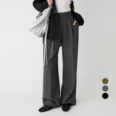 Cotton Closet 女款大尺碼高腰褶襉彈力寬版西裝褲