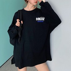트렌디한 MILKY 박시한 라운드 긴팔 임산부 티셔츠
