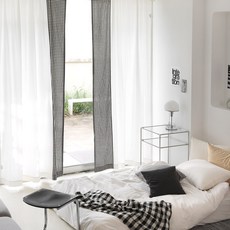 黑色格紋拼色窗簾, 白色 + 黑色