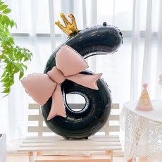 피앤비유니티 리본풍선 숫자 모자세트, 02 블랙앤핑크(6), 1세트