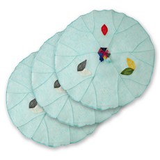 happytool 樹葉苧麻拼布餐桌罩 淺藍色, 3個