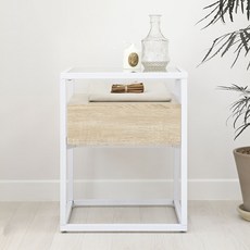 VANESSDECO 鐵製木質玻璃邊桌, 白色