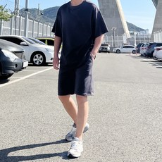 머시따 남성용 켈피 기본핏 무지 트레이닝 오버핏 반팔 숏 반바지 세트