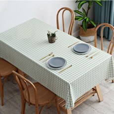 JSMOM 格子格紋防水桌布, 140 x 180 cm, 格紋綠色