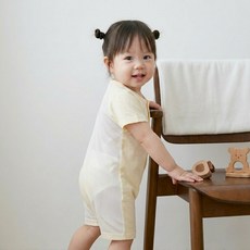 베베니즈 신생아용 동물자수 백메쉬 반팔 우주복