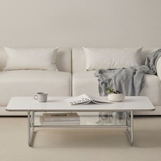 퍼니코 오프 사각 2단 강화유리 거실 소파 테이블 1000, 오프 화이트