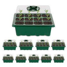 O-ON 旋轉蓋式方形塑膠迷你花盆 12格 10入, 綠色, 10個