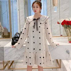 孕婦圓點長袖連身裙