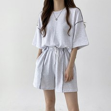 I CAN SIMPLE 女款撞色縫線寬鬆版型短袖短褲套裝
