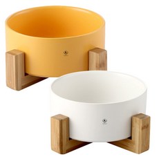 DING DONG PET 寵物時尚陶瓷餐具2件組, 黃色, 白色, 1套