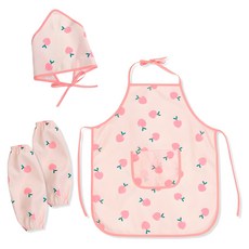 LITTLE RABBIT 兒童用 幼兒園活動 圍裙 + 頭巾 + 袖套 套組, 粉色