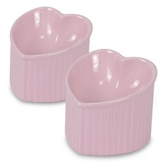 MONAGIO 寵物斜口愛心陶瓷餐具 2入組, 1套, 粉紅色
