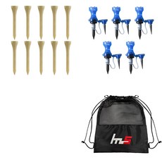 NAYASTYLE 木製高爾夫標準球梯 10入 + 分離式高爾夫長球梯 藍色金屬 5入 + 收納袋套組 GFYP-182-2 + 166-6PU, 木製, 藍色金屬