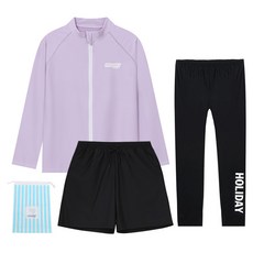 에스티홀리데이 아동용 집업 래쉬가드 상의 + 보드숏 + 워터 레깅스 + 비치백 세트 C255-04