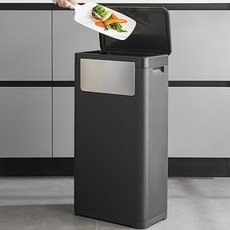 大容量雙開兩門薄型容器廚房垃圾桶, 1個, 炭灰色