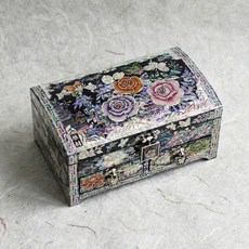 Bakssisangbang 朗齋 螺鈿漆器 珠母貝 單層抽屜 珠寶盒 金永萬作品 梅花玫瑰 18cm, 黑色, 1個