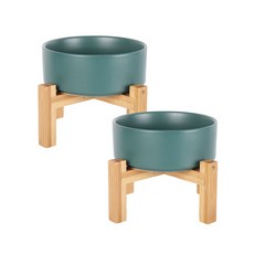 DING DONG PET 寵物時尚大理石紋陶瓷餐具 雙層高級款 S, 綠色, 2個