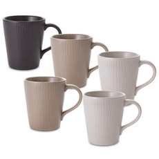 霧面陶瓷馬克杯 5件組, 1套, 椰漿/沙棕/炭灰