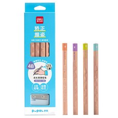 得力 4B 矯正握姿大三角鉛筆與迷你削筆器套組, 1組, 混色