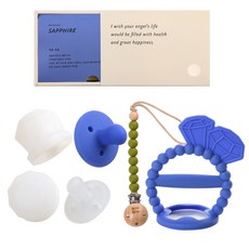데일리라이크 봉봉 탄생석 노리개 젖꼭지 치발기 세트, 9월 사파이어, 2단계(4개월이상), 1세트