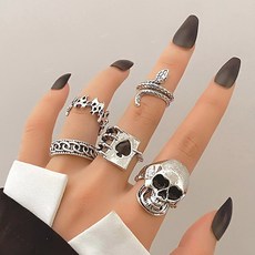 젤루나 여성용 빈티지 엔틱 해골 체인 스네이크 뱀 반지 세트 B-119