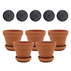Gardenit 透氣德國陶盆 花盆 + 盆栽底盤 + 濾網組 標準型, 5組, 黃土色