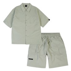 MOZMOZ 男女通用 華莎尼龍 寬鬆版型 短袖襯衫 上下身套裝