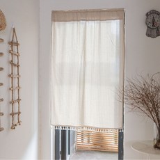 Artyhome 亞麻條紋軌道式門簾 單件, 卡其色