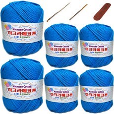 행복뜨기 마트라메 코튼 6p + 5~6호 코바늘 + 돗바늘 + 가죽라벨 세트, 1세트, 파스텔청옥