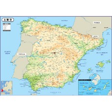 Map.Come 地形塗層西班牙地圖 110 x 78cm + 國家世界地圖集, 1套