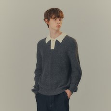 Mindbridge 男款羊毛混色組合領半寬鬆針織衫 MYKT7105