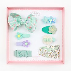 Chaney Bonbong 女童薄荷格紋髮夾套裝