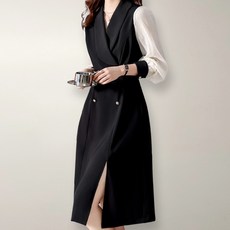 QueenIs 女款西裝版型女神連身裙, 黑色