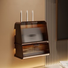 菈菈工房 居家免鑽孔現代風延長線機上盒雙層整理盒, 1個, 棕色 + 咖啡色