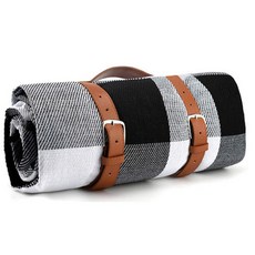 캠핑 차박 피크닉용 3중 PEVA 방수 롤링 돗자리, 큰 격자 블랙