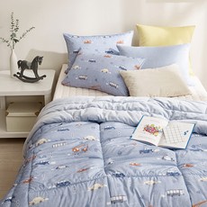 SesaOnline Bung Bung Well Fogni超細纖維薄被枕頭組, 藍色