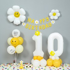 [P&B UNITY]雛菊雙位數字柱子掛飾生日氣球組 含帽子眼鏡, 白色數字10