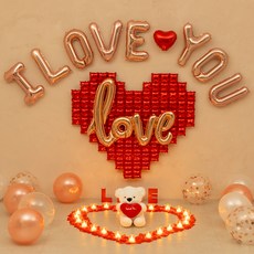 joyparty 結婚求婚LED蠟燭活動 I LOVE YOU大愛心氣球 1組, 混合色, 1套